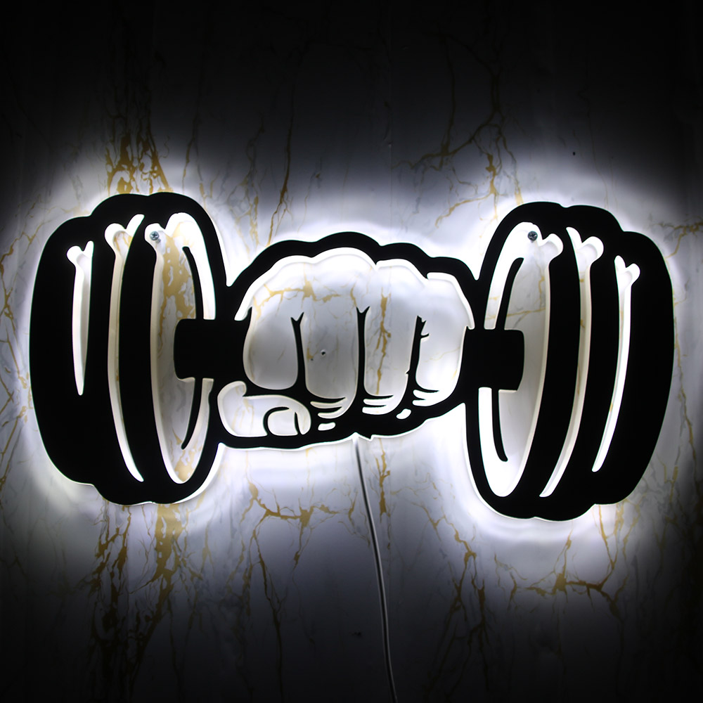 Home Gym Dumbbell Workout - Lampu Dinding LED Kekuatan Dumbel Tanda