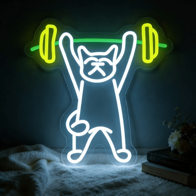 Home Gym Neon Sign - Lampu Neon LED Bentuk Kucing Angkat