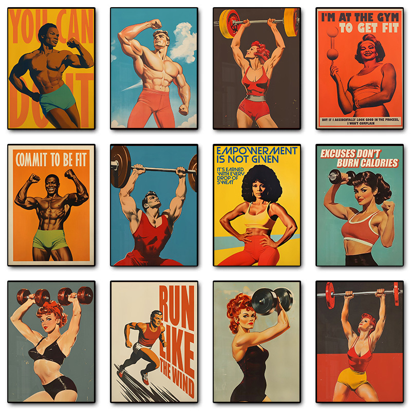 Home Gym Dumbbell Workout - Retro Gym Bodybuilder wanita berotot dengan