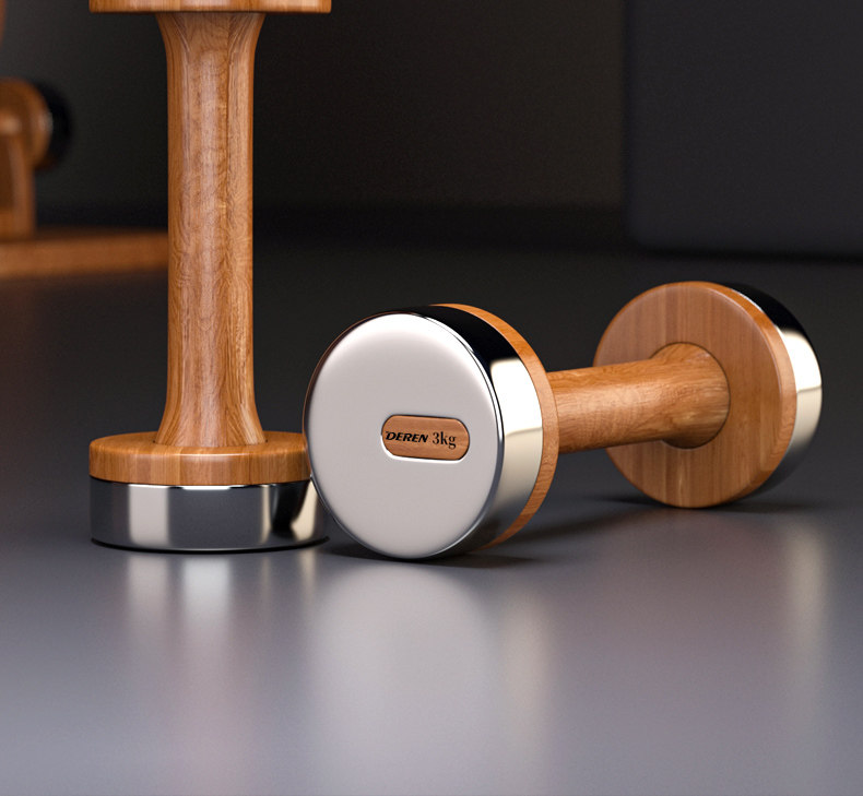 Home Gym Designs - Set Dumbbell Kayu & Baja yang